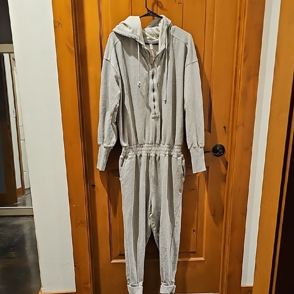 Free People Gray Hooded Jumpsuit